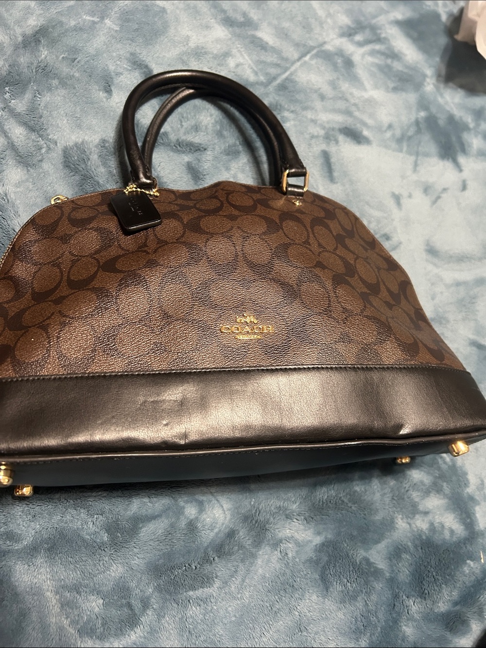 Coach Brown Signature Satchel with Black Leather Trim